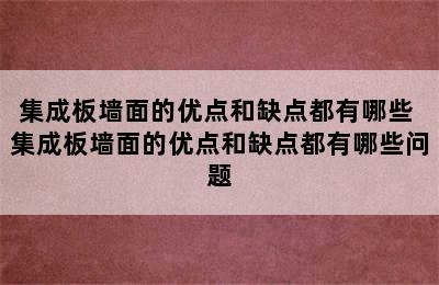 集成板墙面的优点和缺点都有哪些 集成板墙面的优点和缺点都有哪些问题